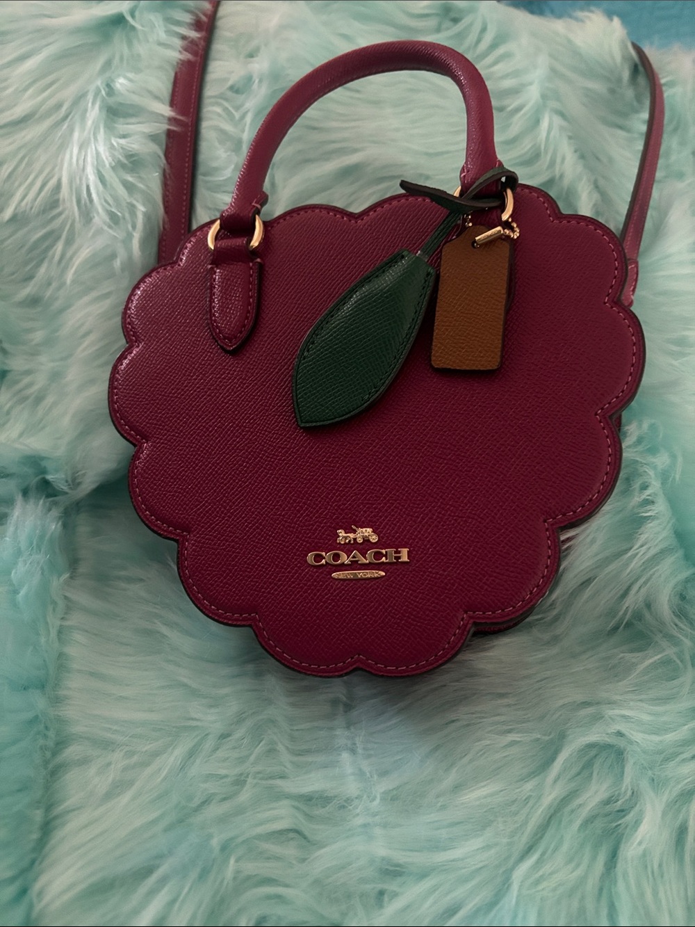 COACH Berry Floral Scallop Crossbody with Green and Brown Tags